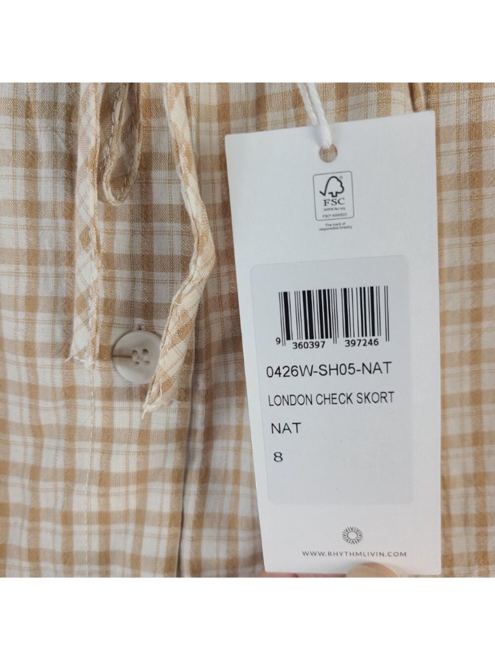 NEW Rhythm London Check Skort Beige & White Plaid Cotton Blend Women's Size 8 - Picture 2 of 8